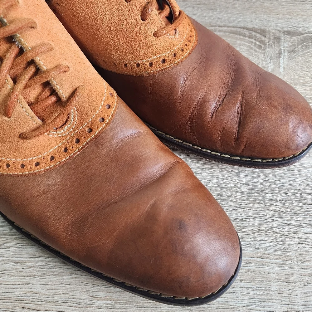 COLE HAAN Saddle Brown Two Tone Oxford Men's Lace Up Shoe 9M